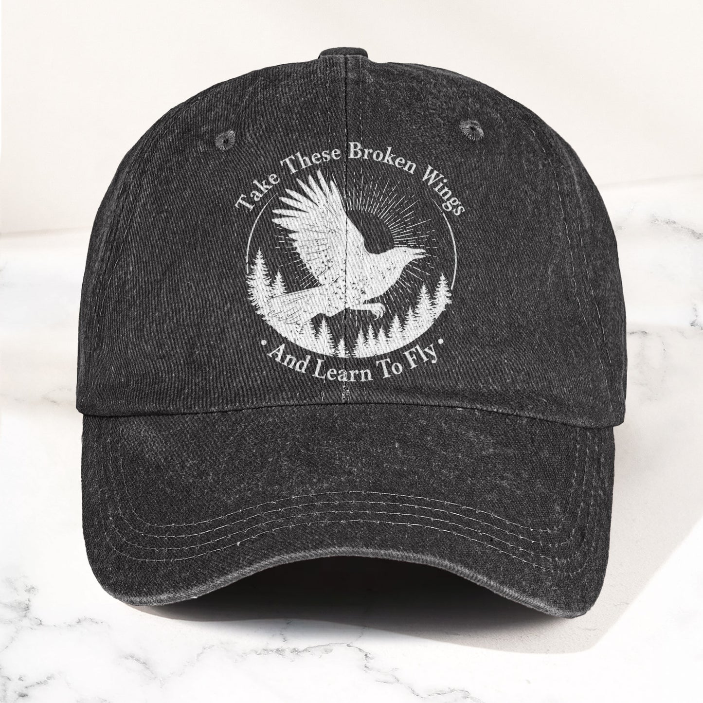 Broken Wings Take These Broken Wings And Learn To Fly Denim Cap – Retro Vintage Dad Cap Gift For Dad (With Box)