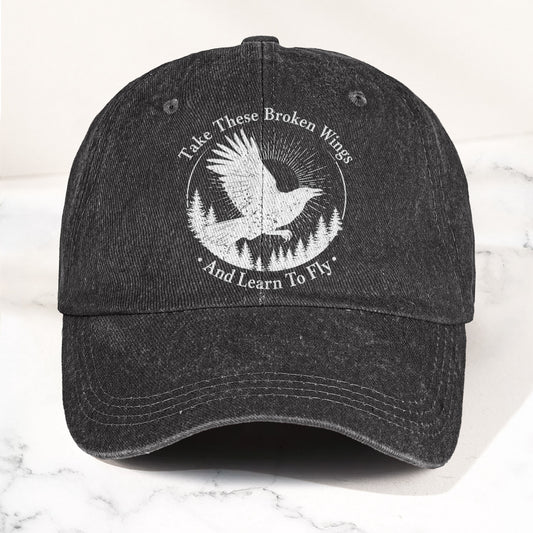 Broken Wings Take These Broken Wings And Learn To Fly Denim Cap – Retro Vintage Dad Cap Gift For Dad (With Box)