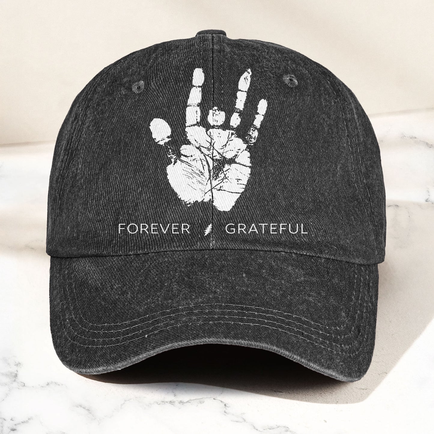 Grateful Dead Denim Cap – “Forever Grateful” Handprint Dad Hat (With Box)