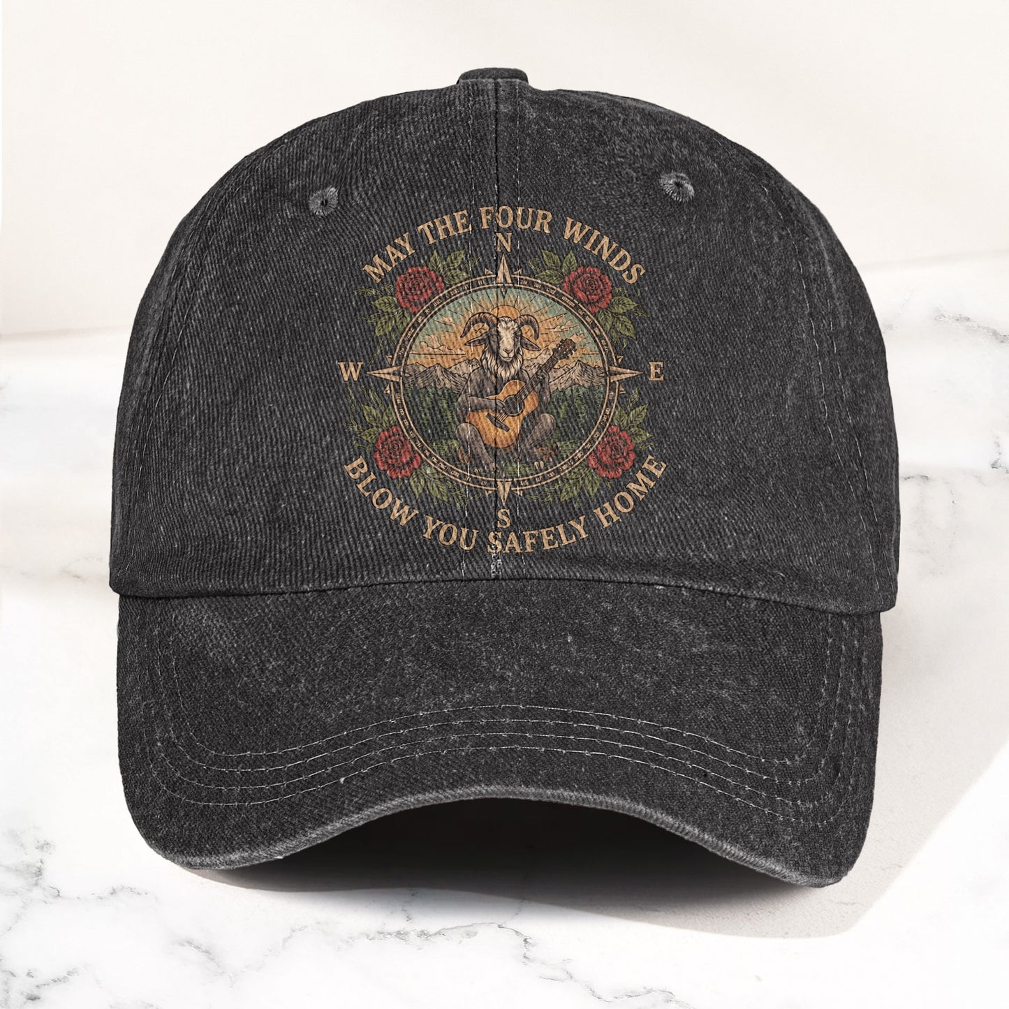 Grateful Dead Franklin's Tower May The Four Winds Blow You Safely Home Goat Lyrics Denim Cap – Retro Vintage Dad Cap Gift For Dad (With Box)