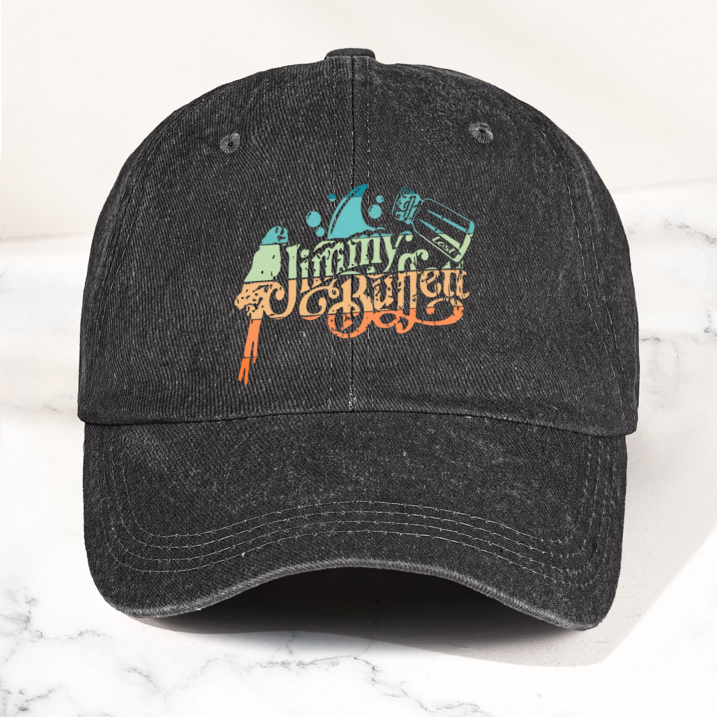 Jimmy Buffett Logo Denim Dad Cap – Vintage Washed Tropical Lifestyle Hat