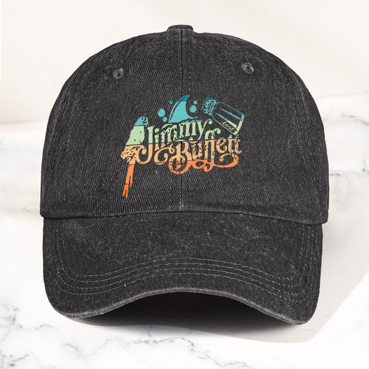 Jimmy Buffett Logo Denim Dad Cap – Vintage Washed Tropical Lifestyle Hat