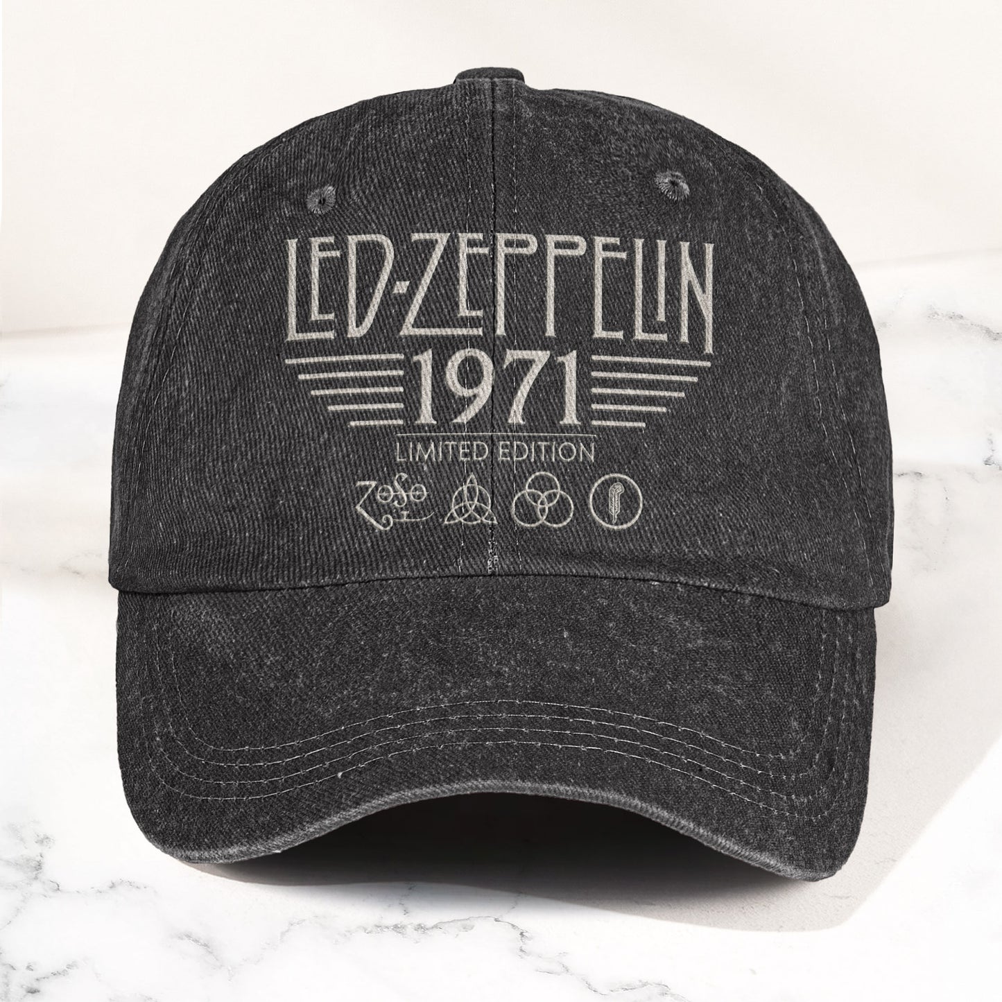 Led Zeppelin 1971 Four Symbols Icon Denim Cap – Vintage Dad Cap Gift For Dad (With Box)