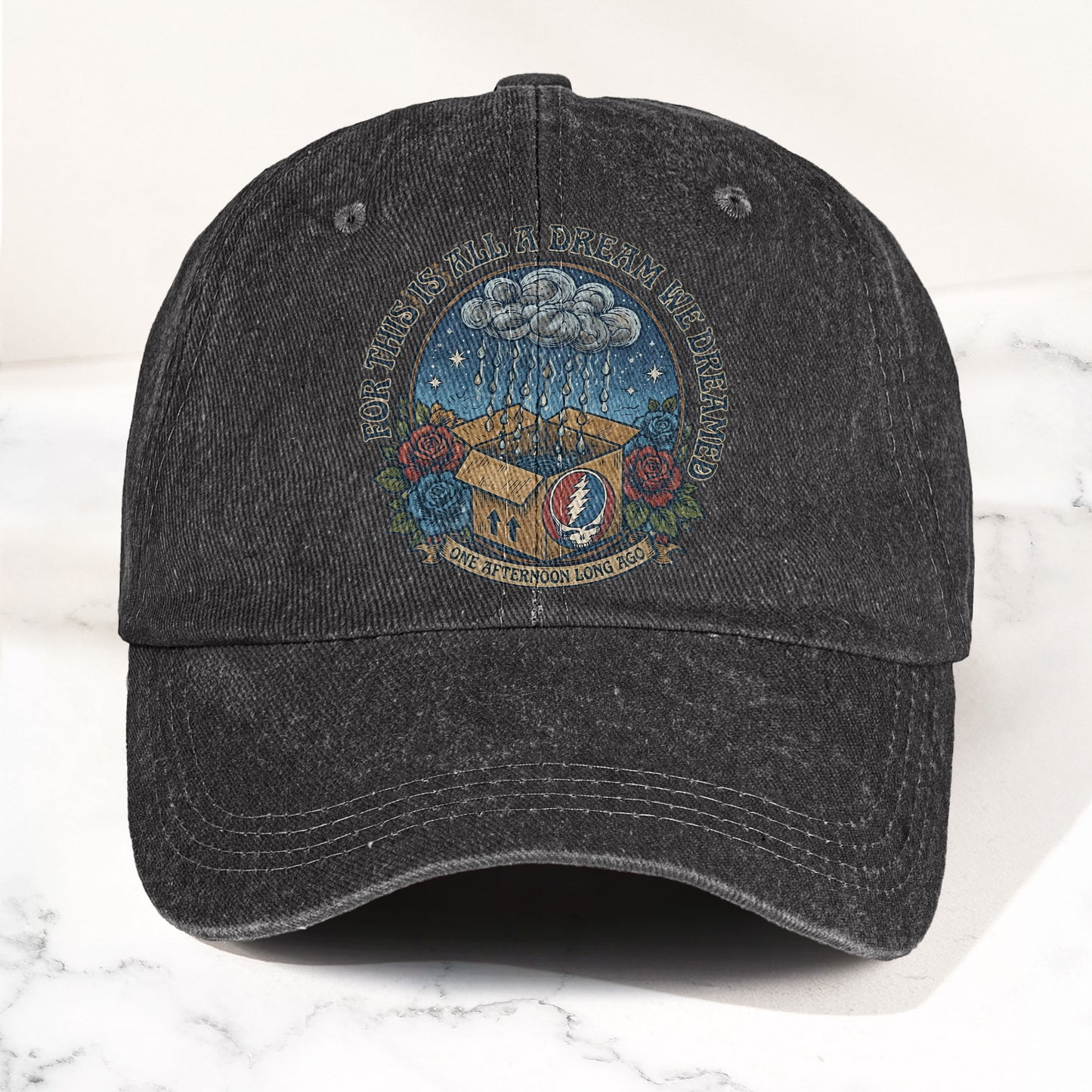 Grateful Dead Box Of Rain Dream We Dreamed Music Merch Denim Cap – Retro Vintage Dad Cap Gift For Dad (With Box)
