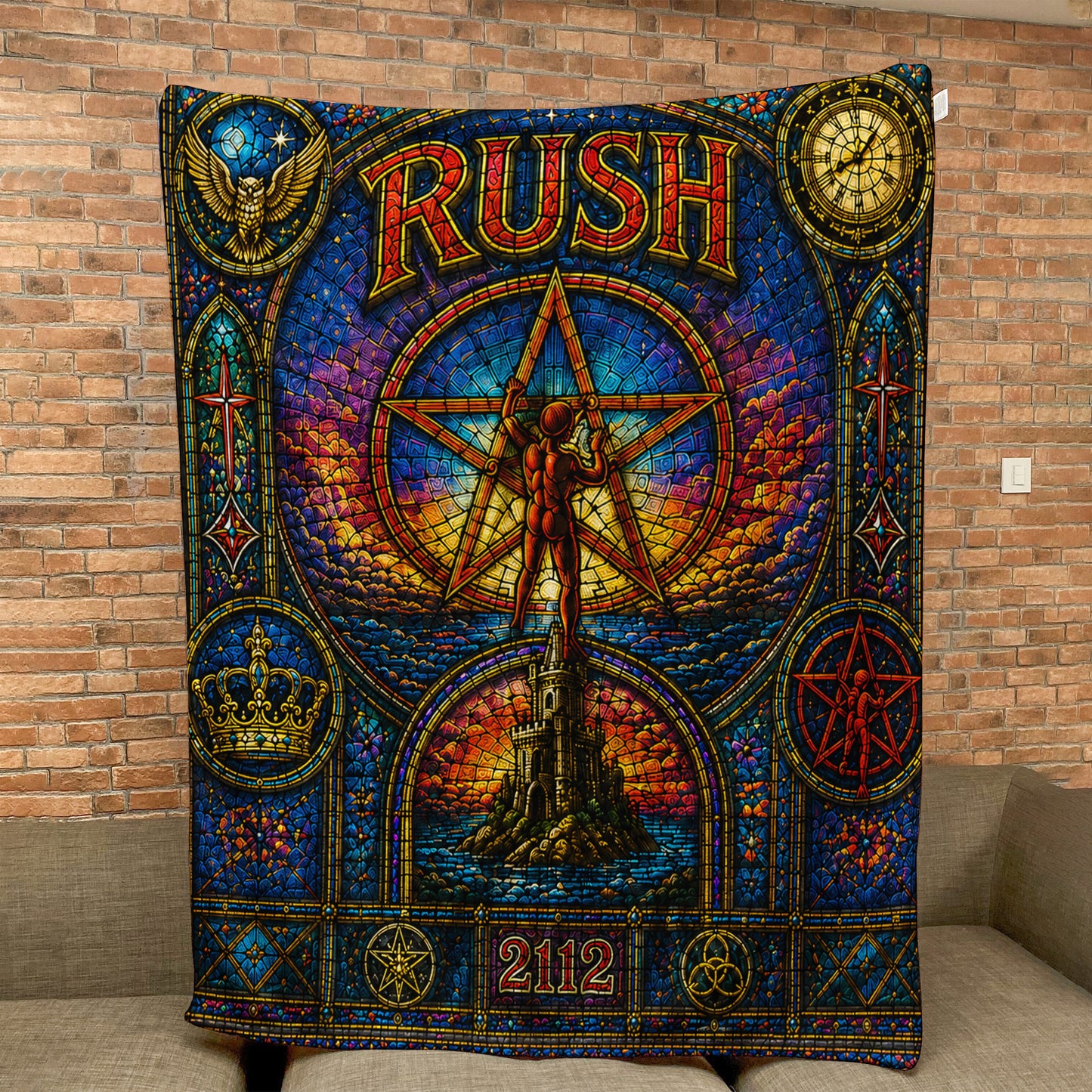 Rush 2112 Sherpa Blanket – Starman Stained Glass Progressive Rock Icon Throw Blanket