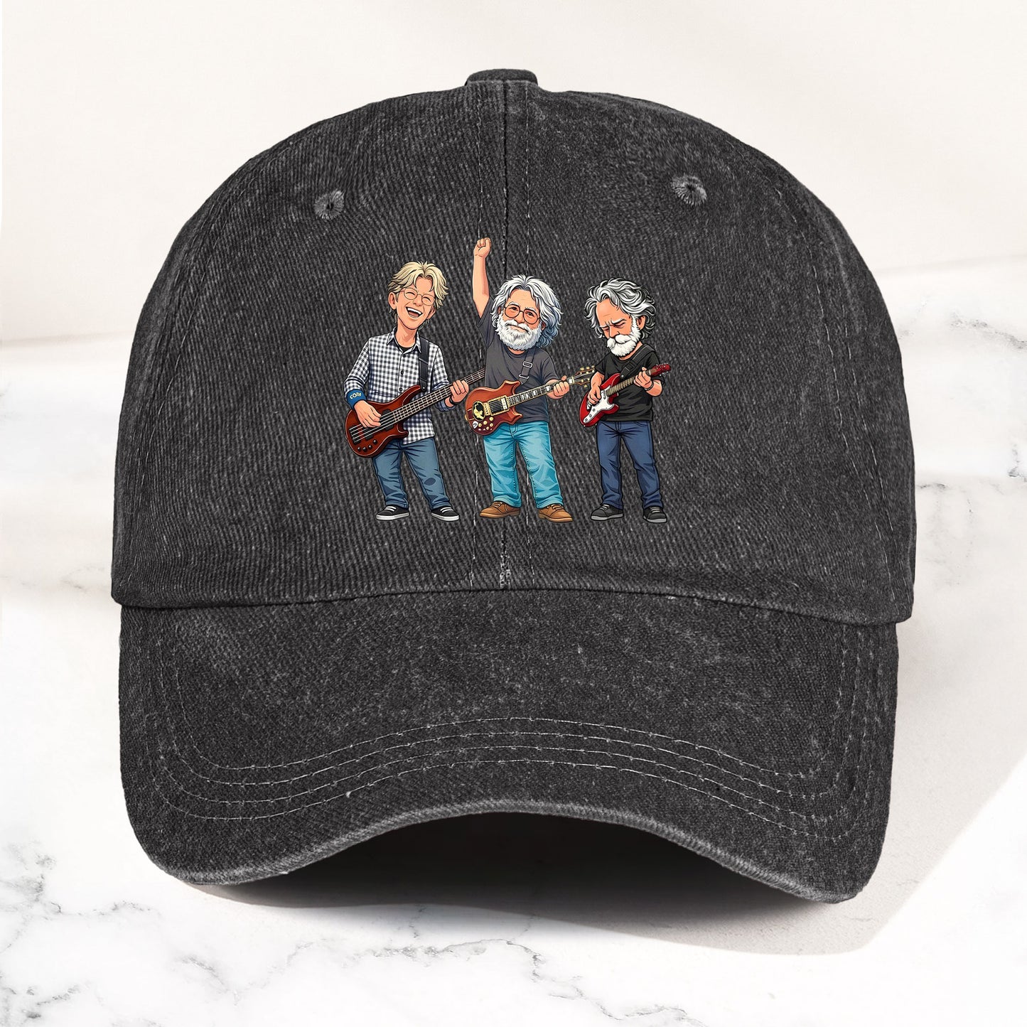 Grateful Dead Denim Dad Cap – Jerry Garcia Band Members Tribute Jam Band Hat (With BOX)