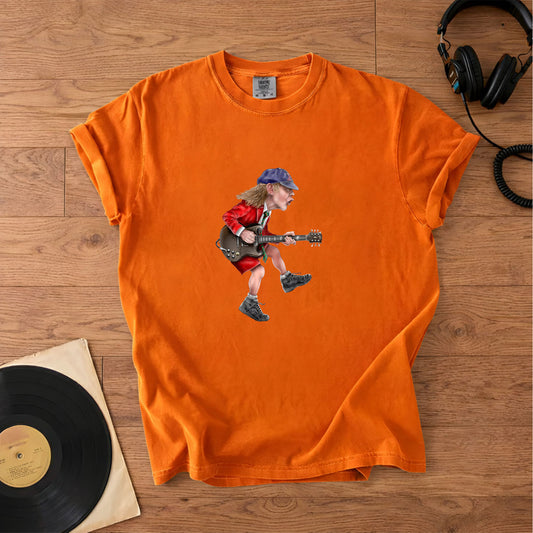 Angus Young Ripping On His Guitar Comfort Tee – Classic Music Graphic Shirt