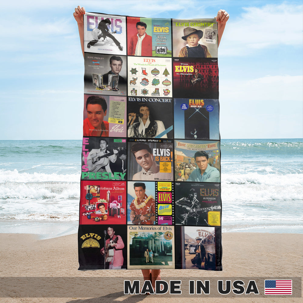 Elvis Presley Beach Towel – Album Cover Collage Rock & Roll Towel