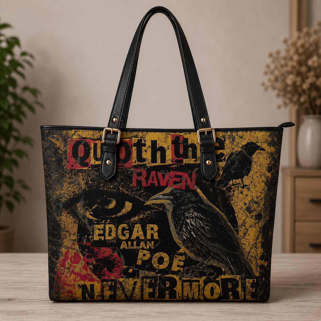 Edgar Allan Poe Nevermore Raven Tote Bag, Hand Bag and Wallet Set – Nevermore Literary Shoulder Handbag, Dark Academia Book Lover Gift