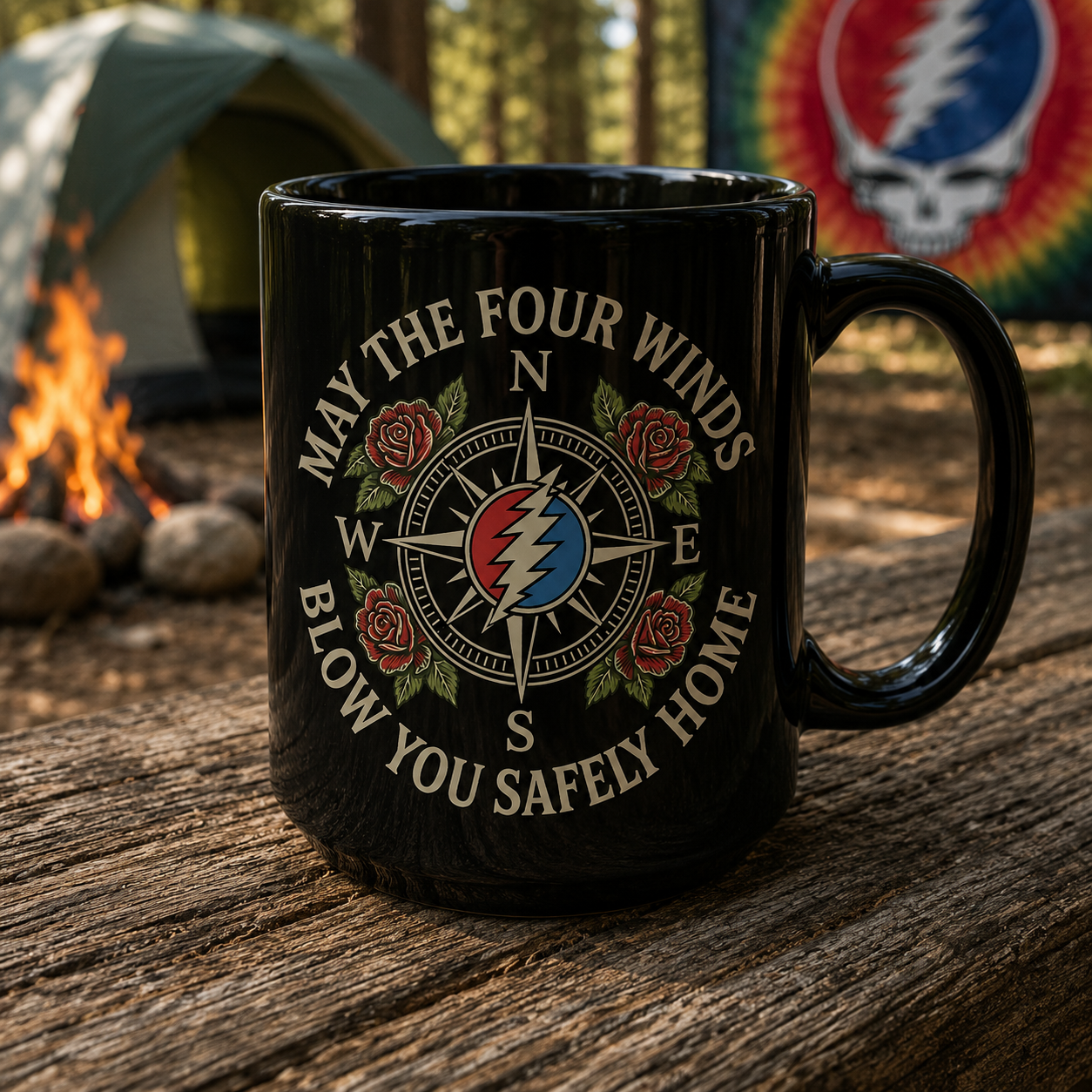 Grateful Dead Accent Mug – May The Four Winds Blow You Safely Home Camping Coffee Cup Gift