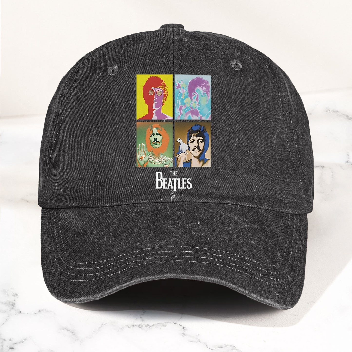The Beatles Denim Dad Cap – Pop Art Portrait Grid Design (With BOX)