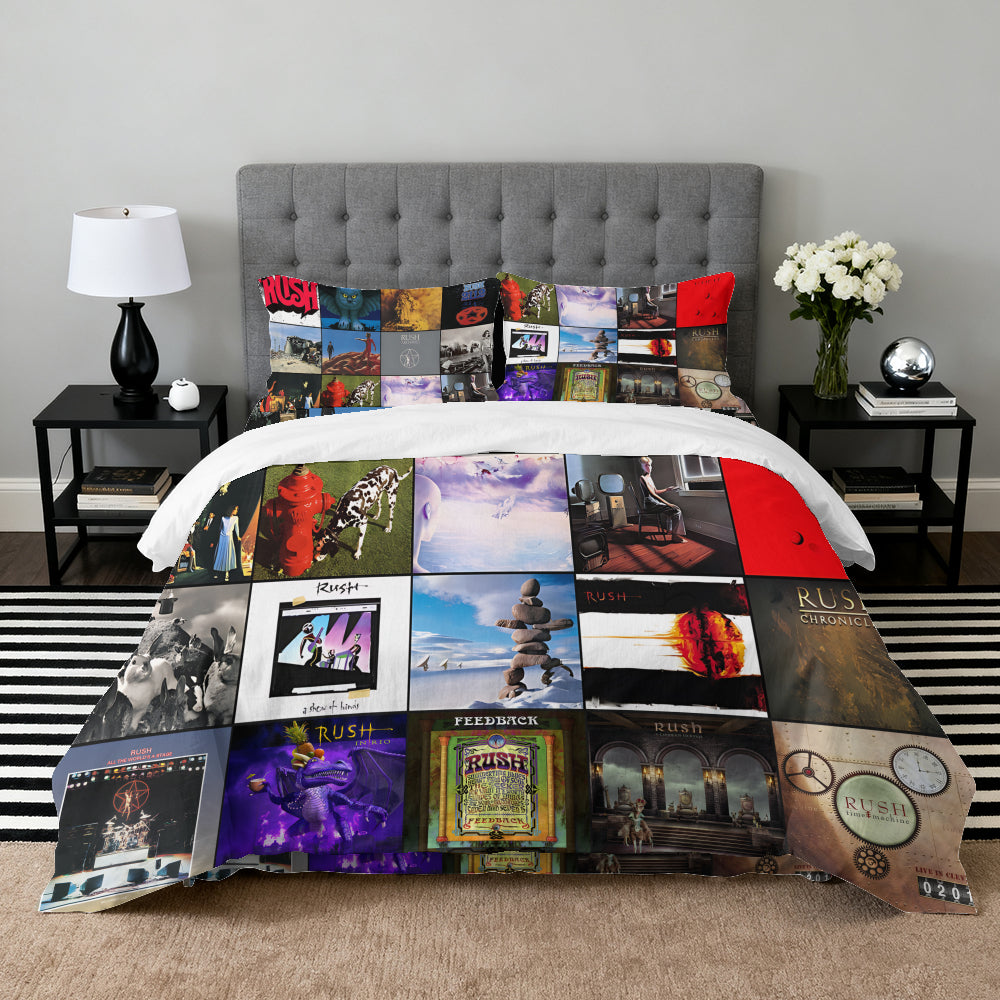 Rush Album Collage Bedding Set – Classic Rock Music Fan Bedroom Decor