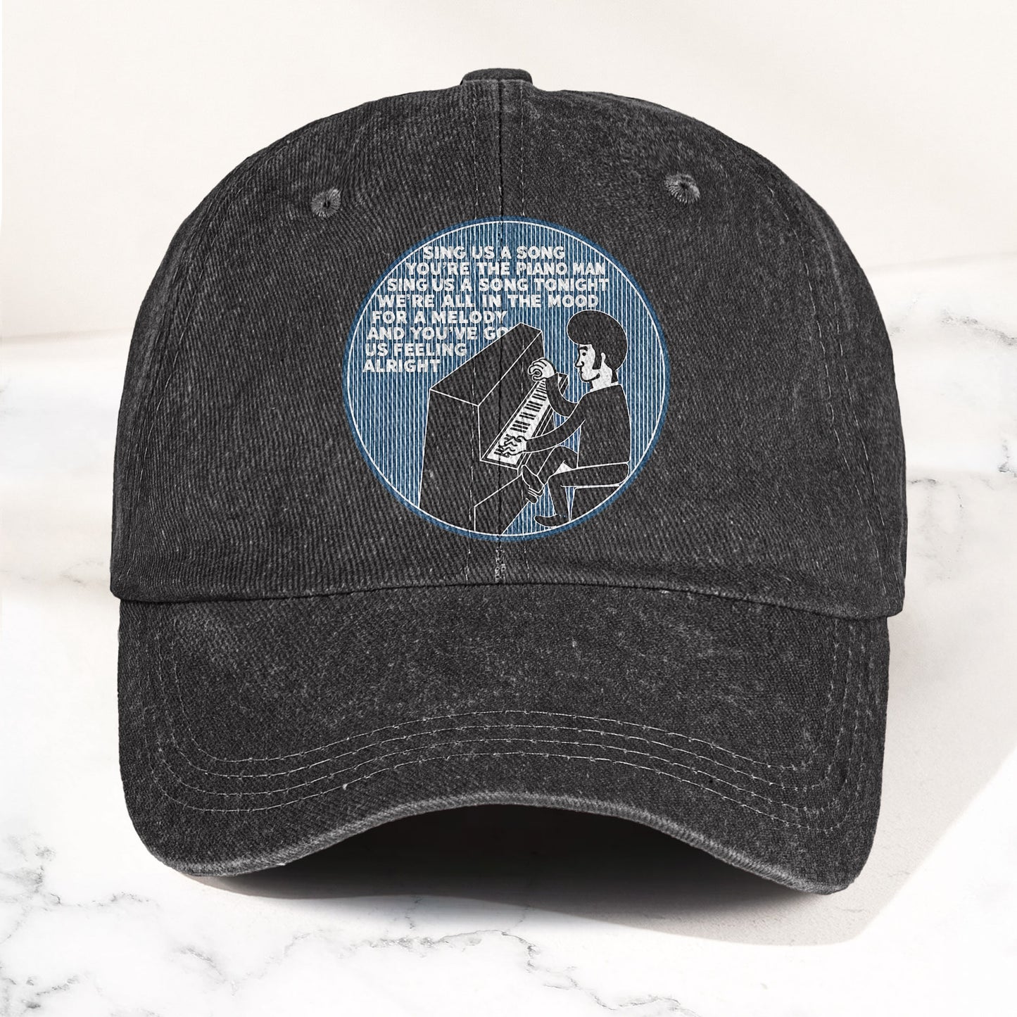 Billy Joel Piano Man Sing Us A Song Lyrics Vintage Graphic Denim Cap – Retro Vintage Dad Cap Gift For Dad (With Box)