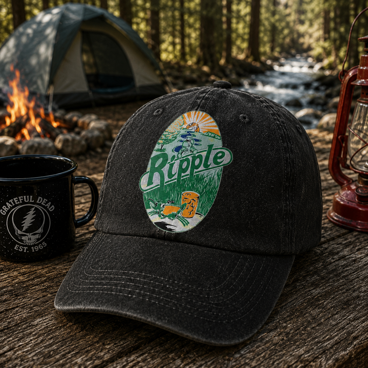 Grateful Dead Ripple Vintage Denim Cap – Camping Deadhead Dad Hat Inspired by Ripple Lyrics