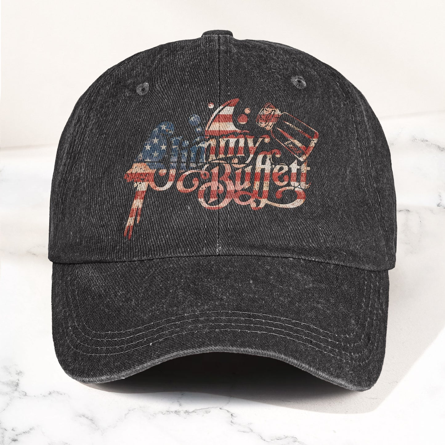 Jimmy Buffett Margaritaville Patriotic American Flag Parrot Music Merch Denim Cap – Retro Vintage Dad Cap Gift For Dad (With Box)