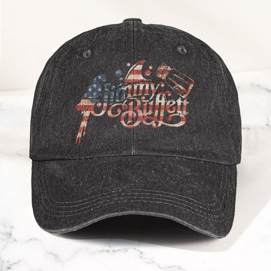 Jimmy Buffett Margaritaville Patriotic American Flag Parrot Music Merch Denim Cap – Retro Vintage Dad Cap Gift For Dad (With Box)
