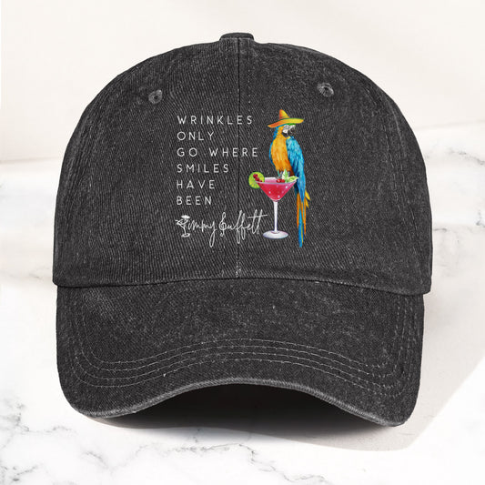 Jimmy Buffett Quote Denim Dad Cap – "Wrinkles Only Go Where Smiles Have Been"
