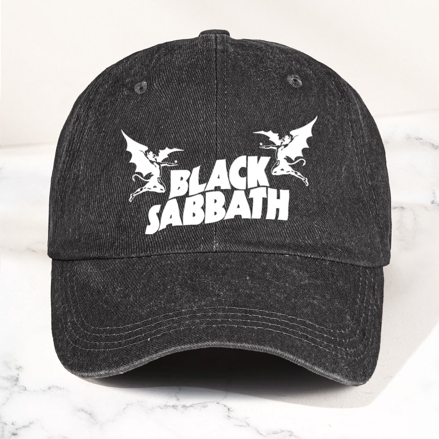 Black Sabbath Denim Dad Cap – Classic Winged Demon Logo Design ( With BOX)