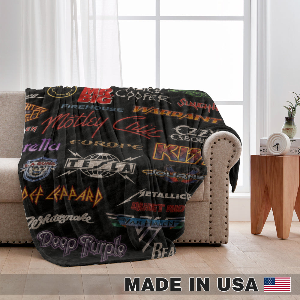 Classic Rock Legends Sherpa Blanket – Vintage Band Logo Fleece Throw Blanket for Rock Music Fans