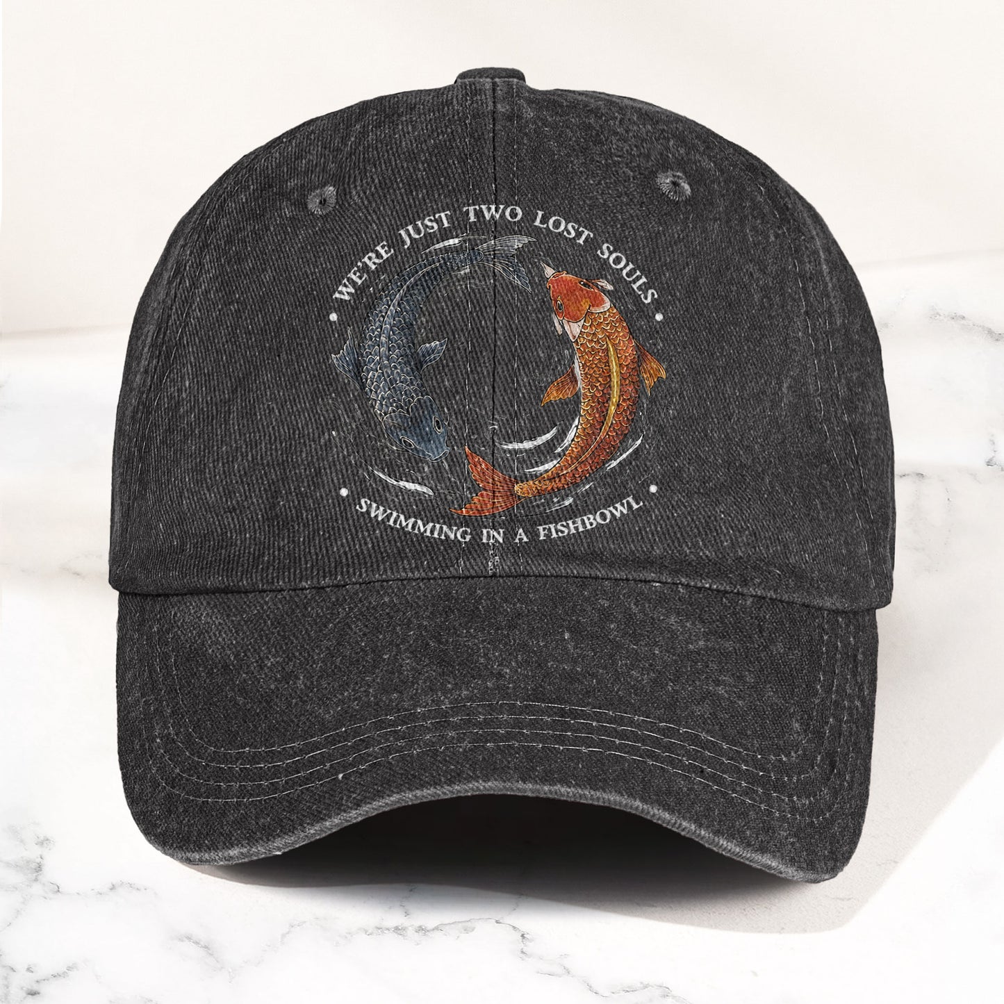 Pink Floyd We're Just Two Lost Souls Swimming In A Fish Bowl Vintage Denim Cap – Retro Dad Cap (With Box)