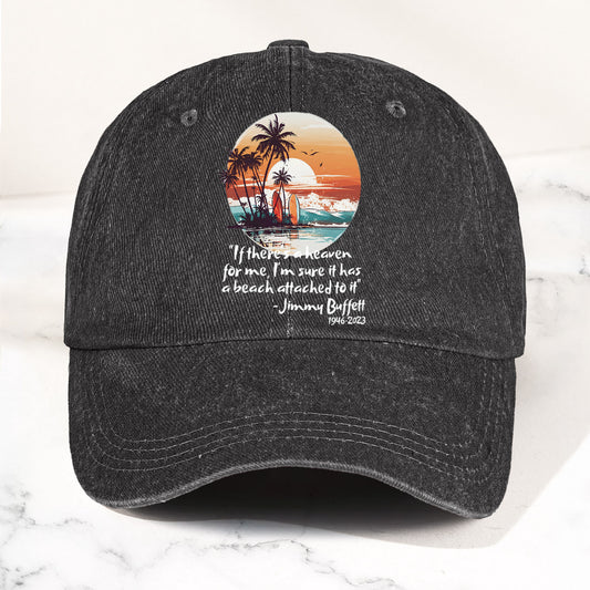 Jimmy Buffett Beach Quote Denim Dad Cap – Vintage Washed Tropical Hat