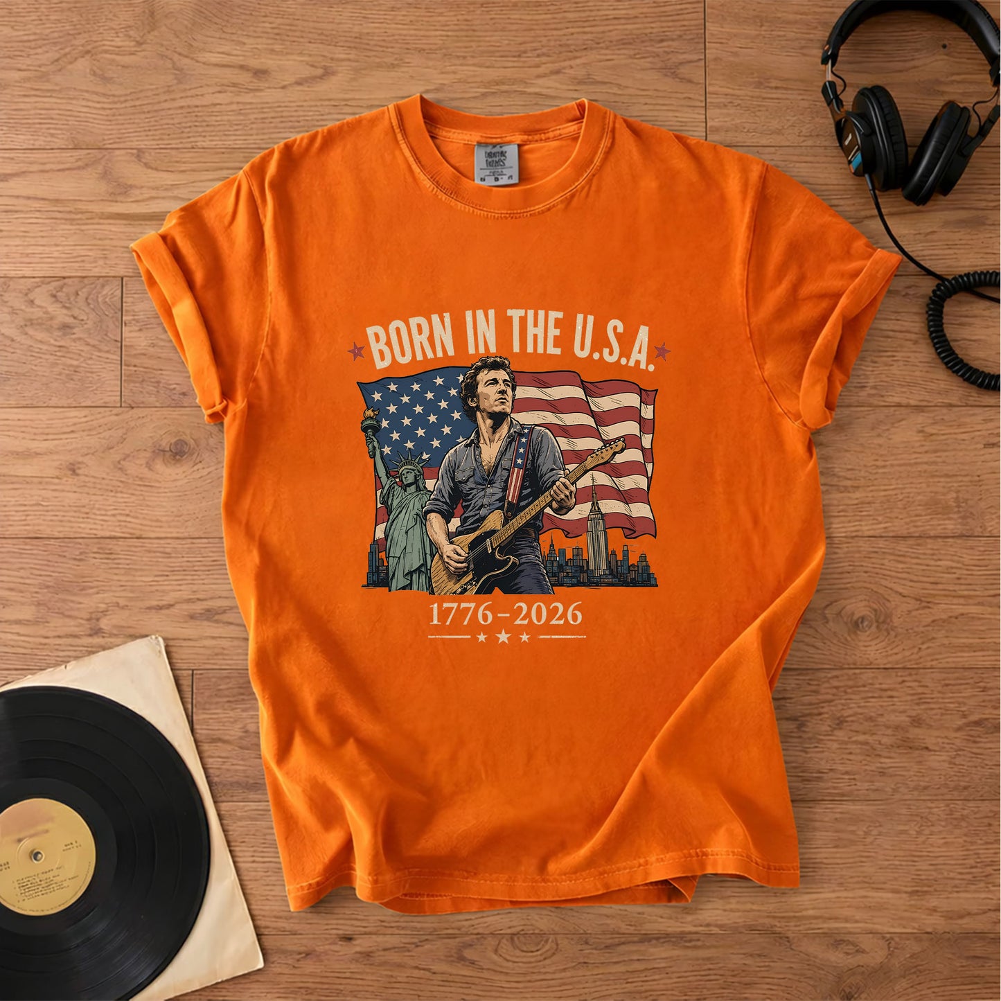 Bruce Springsteen Born In The USA 4th of July Patriotic Graphic T-Shirt – Retro Rock Music Fan Merch Tee