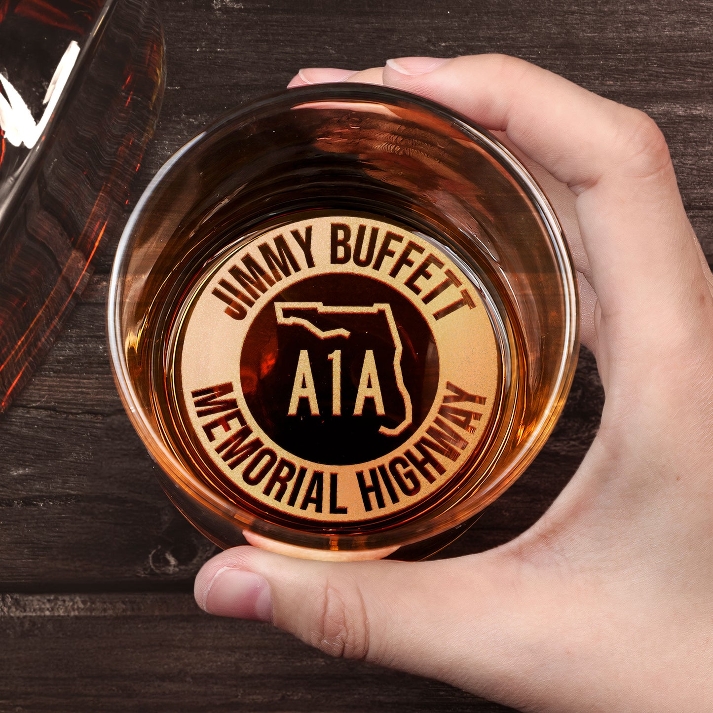 Jimmy Buffett A1A Engraved Whiskey Glass – Memorial Highway Design  ( With Gift Box )