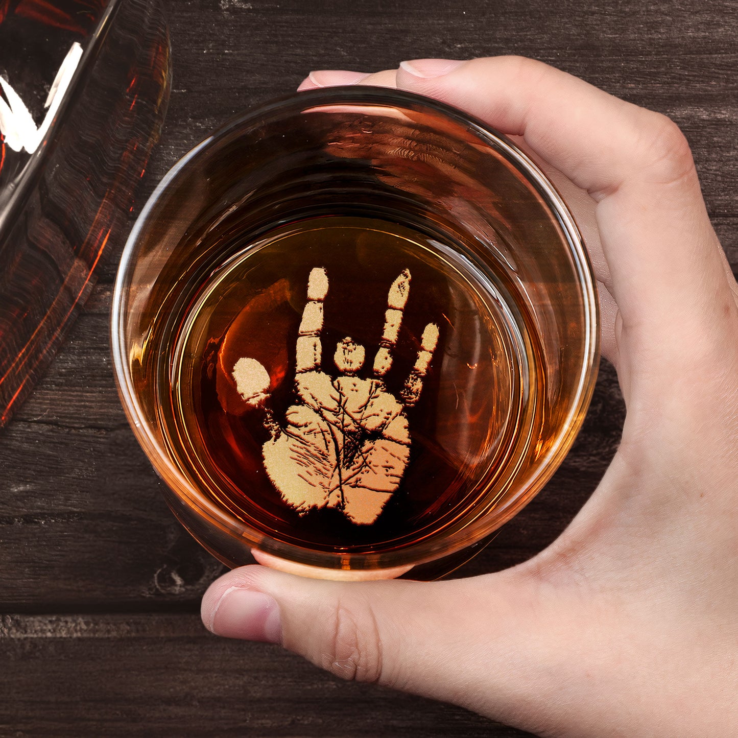 Jerry Garcia Handprint Engraved Whiskey Glass –  Iconic Hand Design ( With Gift Box )