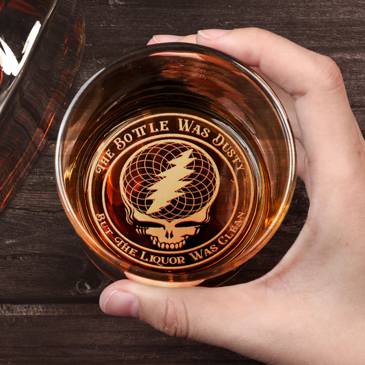 Grateful Dead Inspired Engraved Whiskey Glass – The Bottle Was Dusty, But The Liquor Was Clean Design ( With Gift Box )