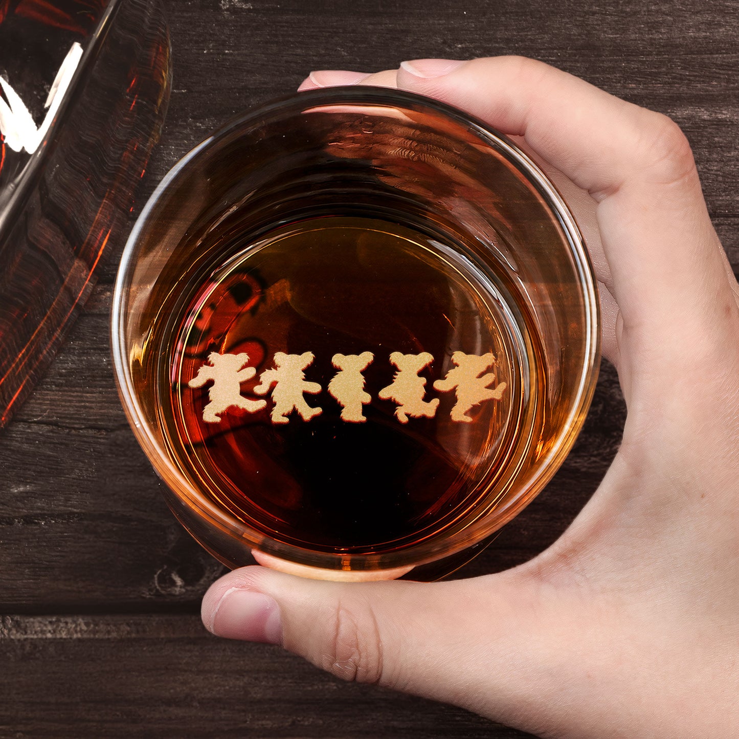 Dancing Bears Engraved Whiskey Glass –  Psychedelic Bears Design  ( With Gift Box )