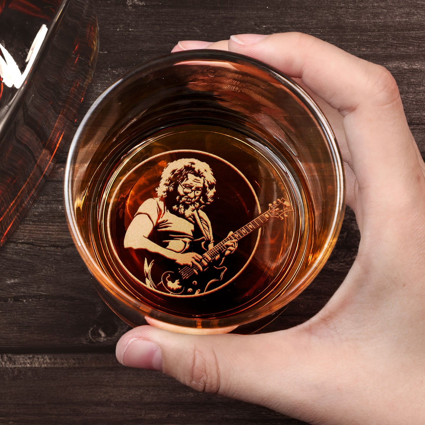 Jerry Garcia Inspired Engraved Whiskey Glass – Psychedelic Guitar Design  (With Gift Box)