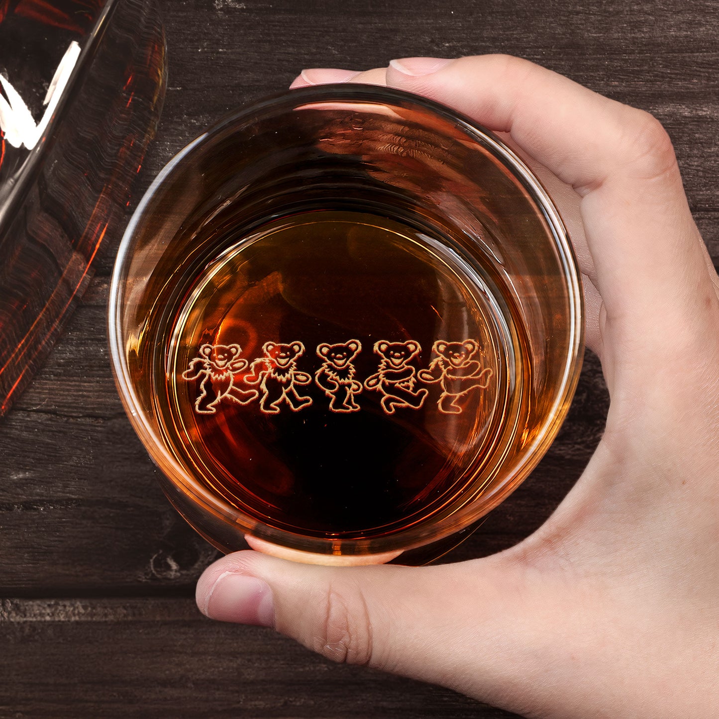 Grateful Dead Dancing Bears Engraved Whiskey Glass – Minimal Line Art Design ( With Gift Box )