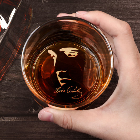 Elvis Presley Inspired Engraved Whiskey Glass – King of Rock Design ( With Gift Box)