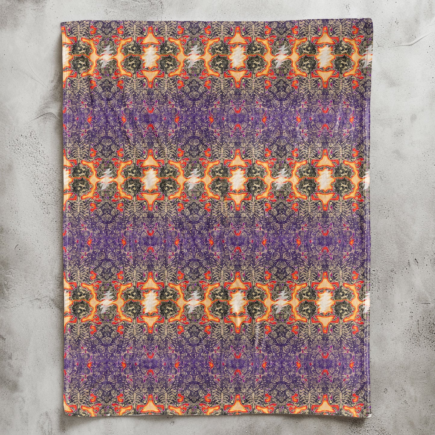 Grateful Dead Sherpa Blanket – Skull and Rose Psychedelic Collage Rock Icon Throw Blanket
