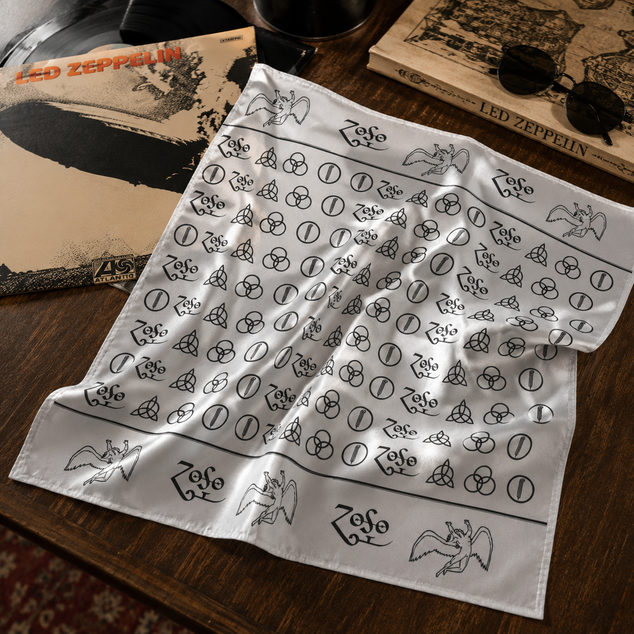Led Zeppelin Bandana – Vintage Zoso Symbols & Icarus Design Rock Bandana for Classic Rock Fans