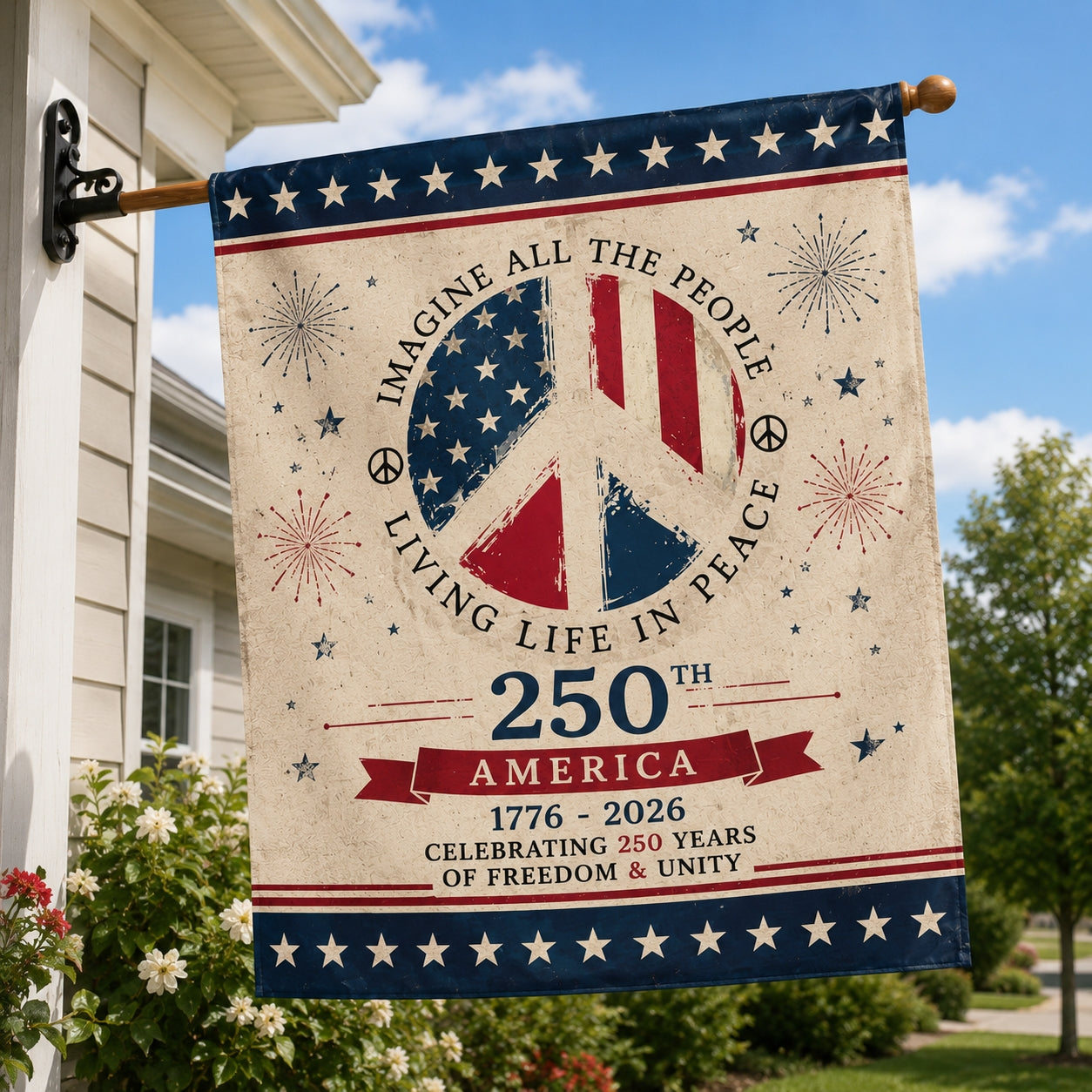 America 250th Anniversary Garden Flag 2026 - Patriotic Peace Sign Outdoor Yard Flag Celebrating 250 Years of Freedom