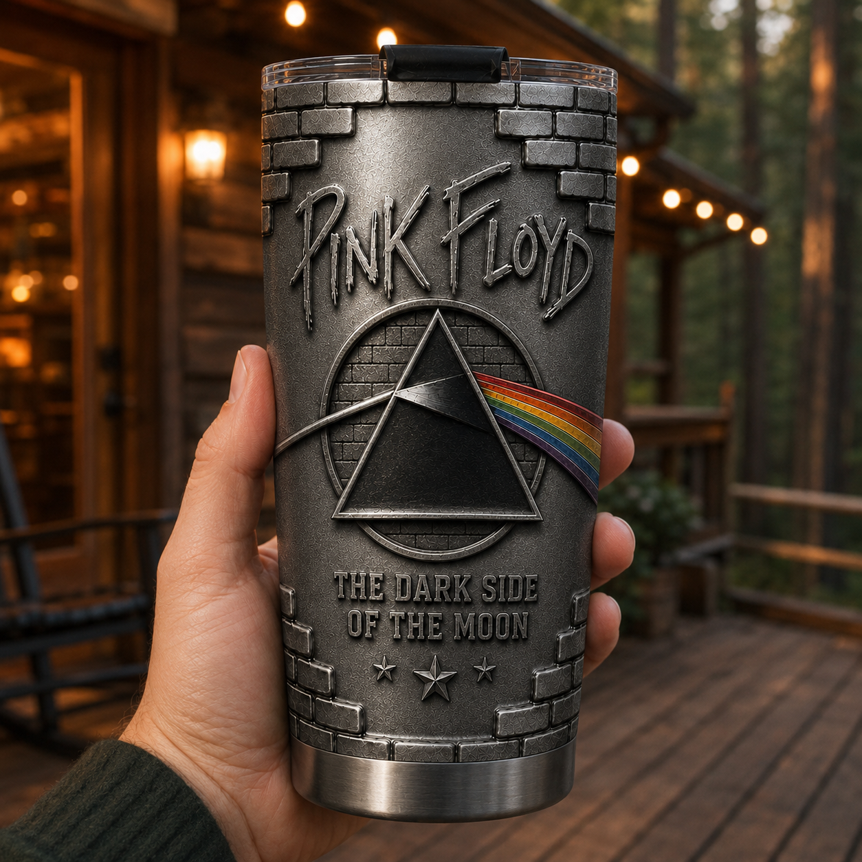 Pink Floyd 3D Printed Stainless Steel Tumbler - The Dark Side of the Moon Travel Mug - Double Wall Vacuum Insulated Cup