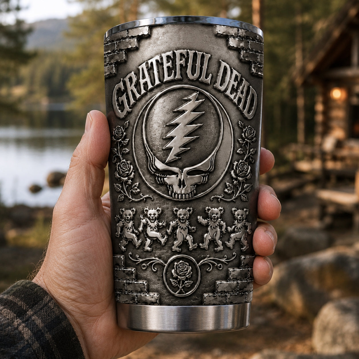 Grateful Dead 3D Printed Stainless Steel Tumbler - Steal Your Face Travel Mug - Double Wall Vacuum Insulated Cup