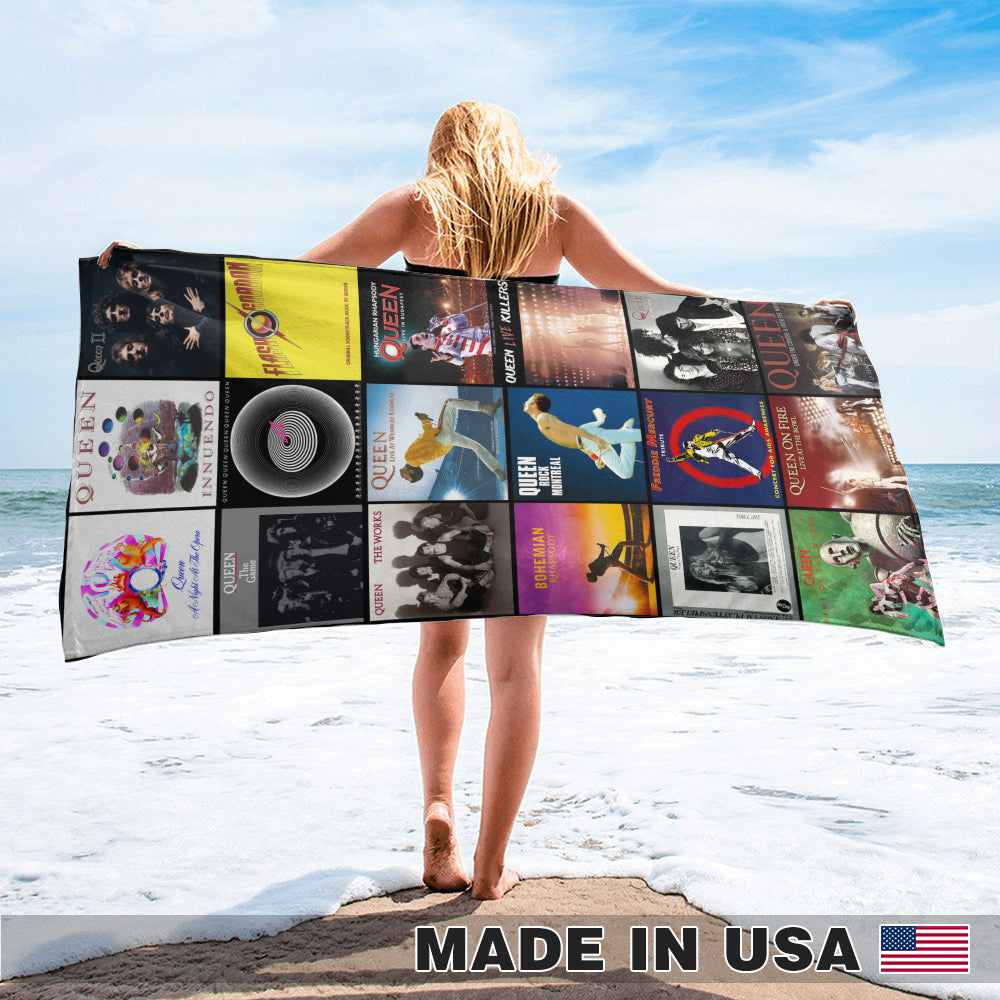 Queen Beach Towel – Album Cover Collage Classic Rock Towel