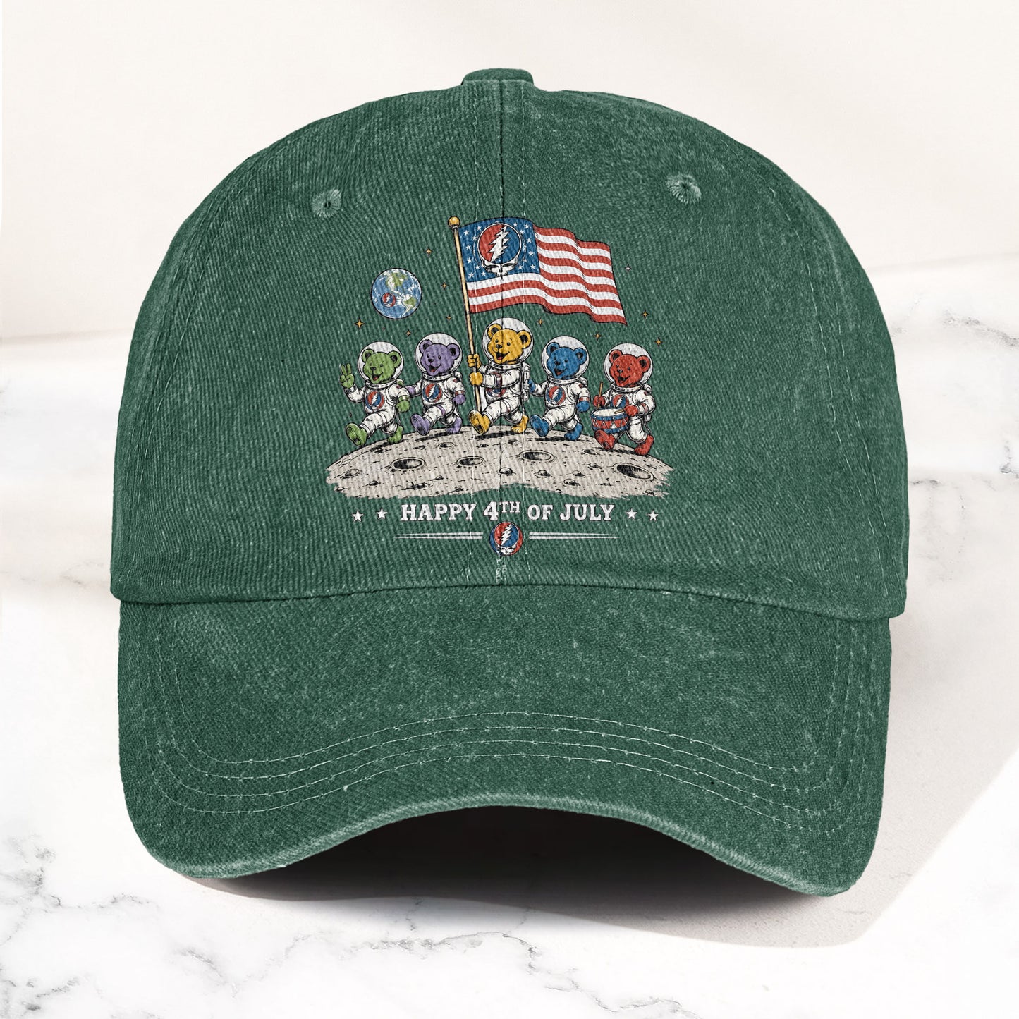Grateful Dead Happy 4th Of July Dancing Bears Astronaut Patriotic Denim Cap – Retro Vintage Dad Cap Gift For Dad (With Box)
