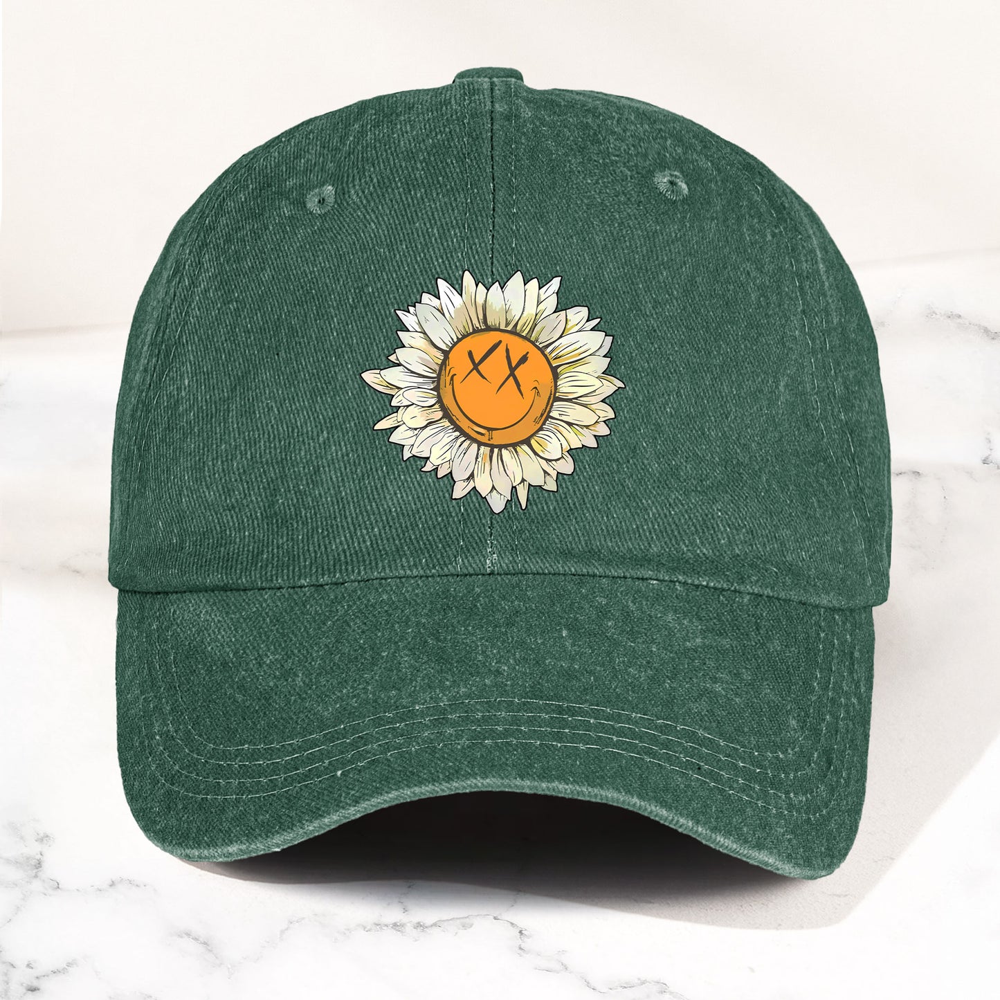 Blink-182 Denim Cap – Sunflower Smiley Aesthetic Dad Hat (With Box)