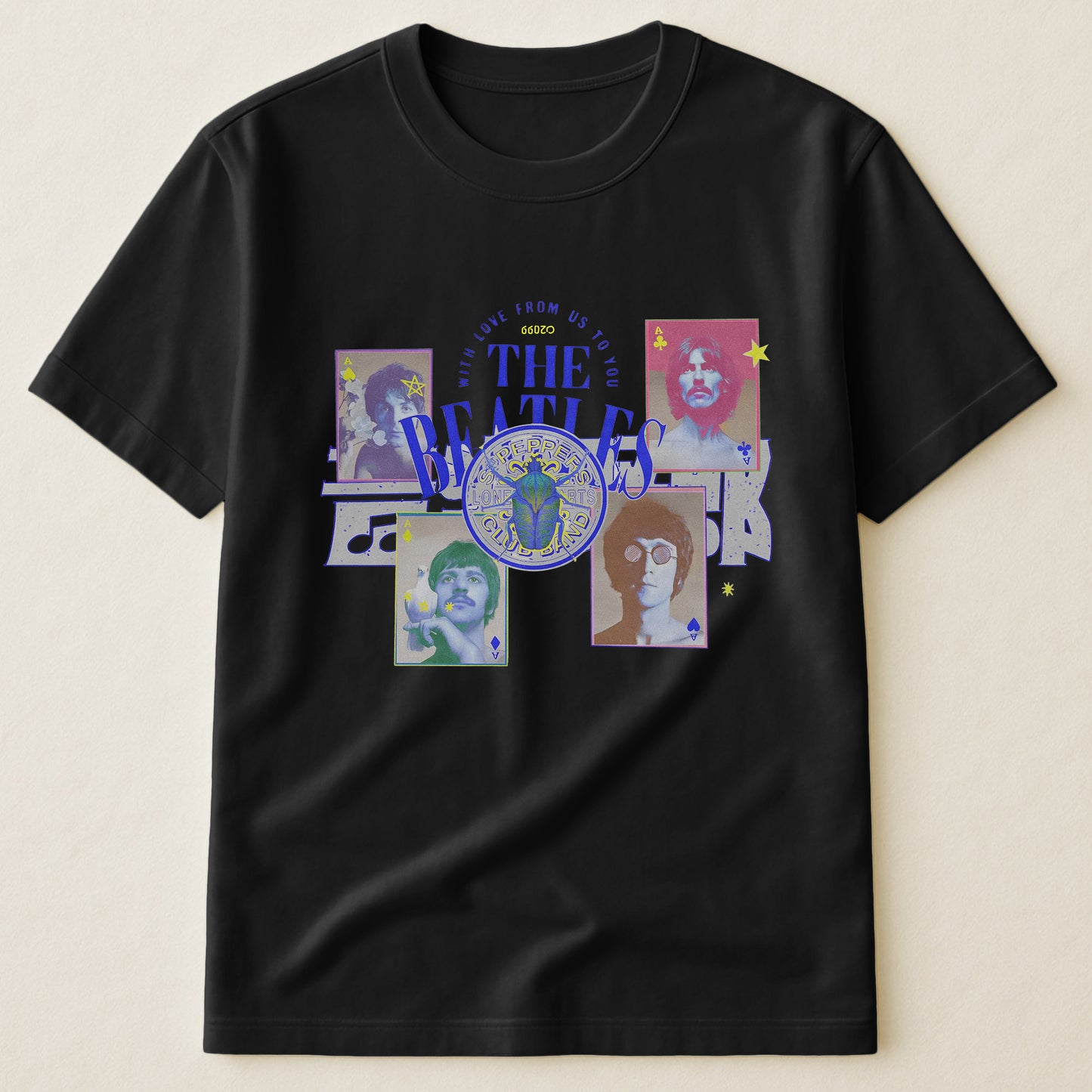 The Beatles Vintage Collage T-Shirt – With Love From Us To You Retro Band Tee