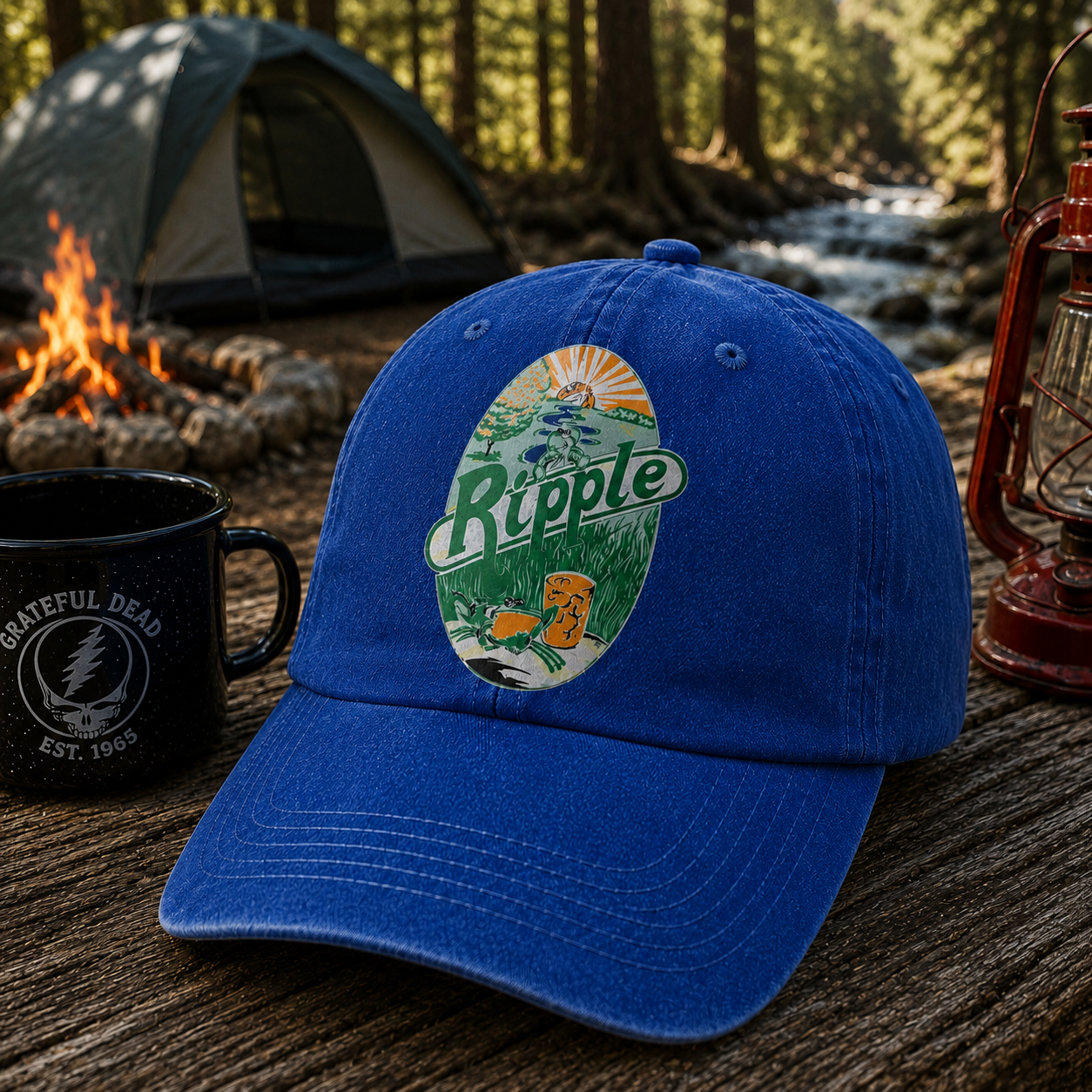Grateful Dead Ripple Vintage Denim Cap – Camping Deadhead Dad Hat Inspired by Ripple Lyrics