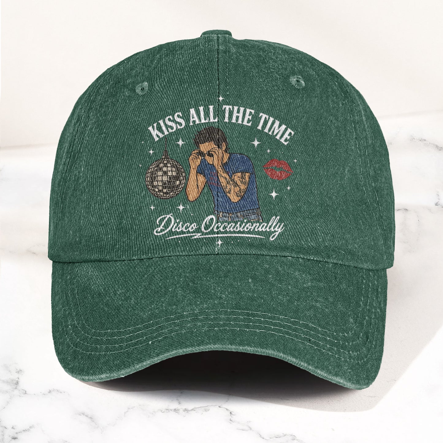 Kiss All The Time Disco Harry Styles Illustration Denim Cap – Retro Vintage Dad Cap Gift For Dad (With Box)