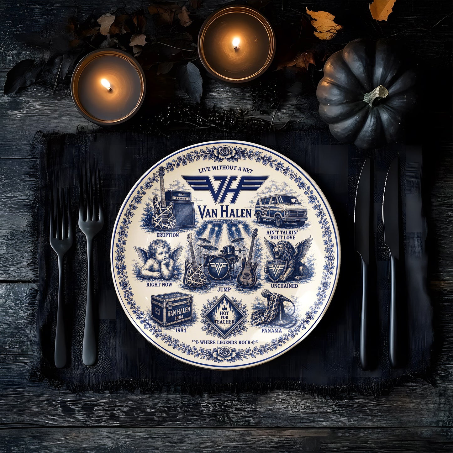 Van Halen Ceramic Plate with Display Stand – Classic Rock Music Memorabilia Gift