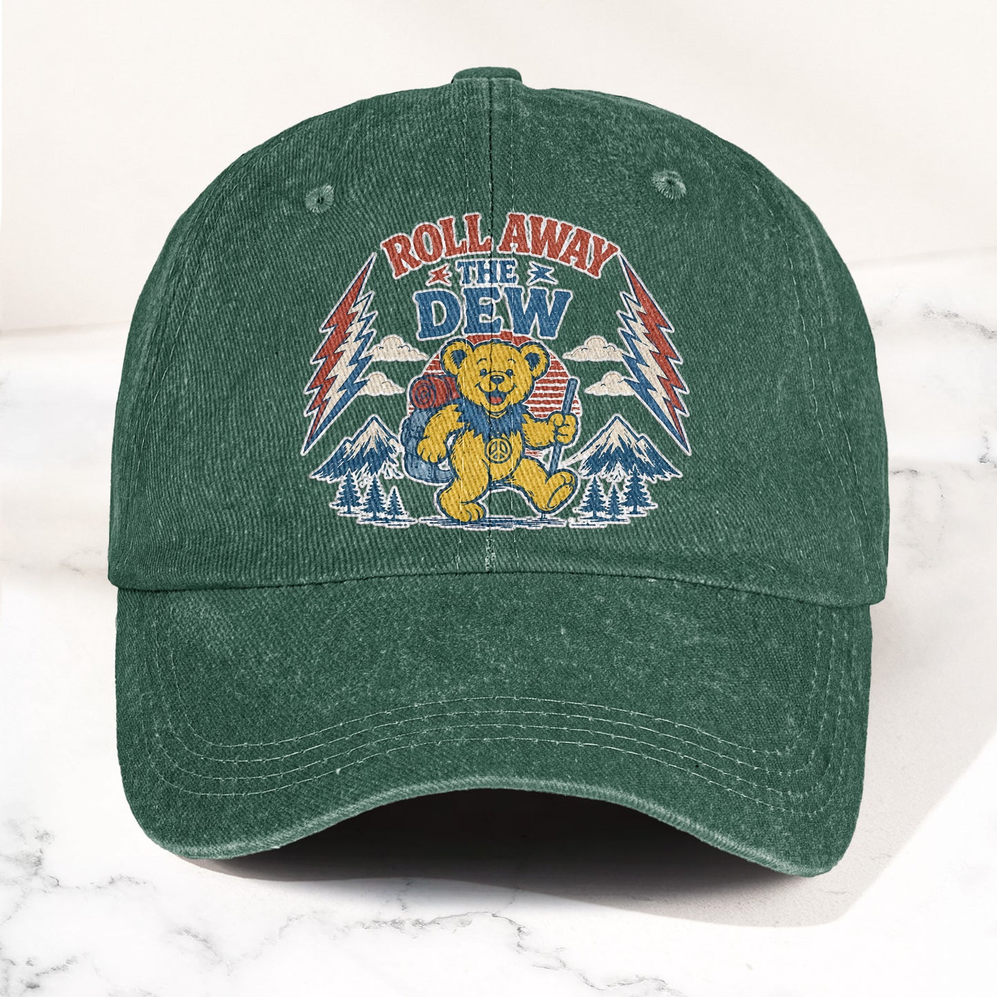 Grateful Dead Franklin's Tower Roll Away The Dew Dancing Bear Hiking Denim Cap – Retro Vintage Dad Cap Gift For Dad (With Box)