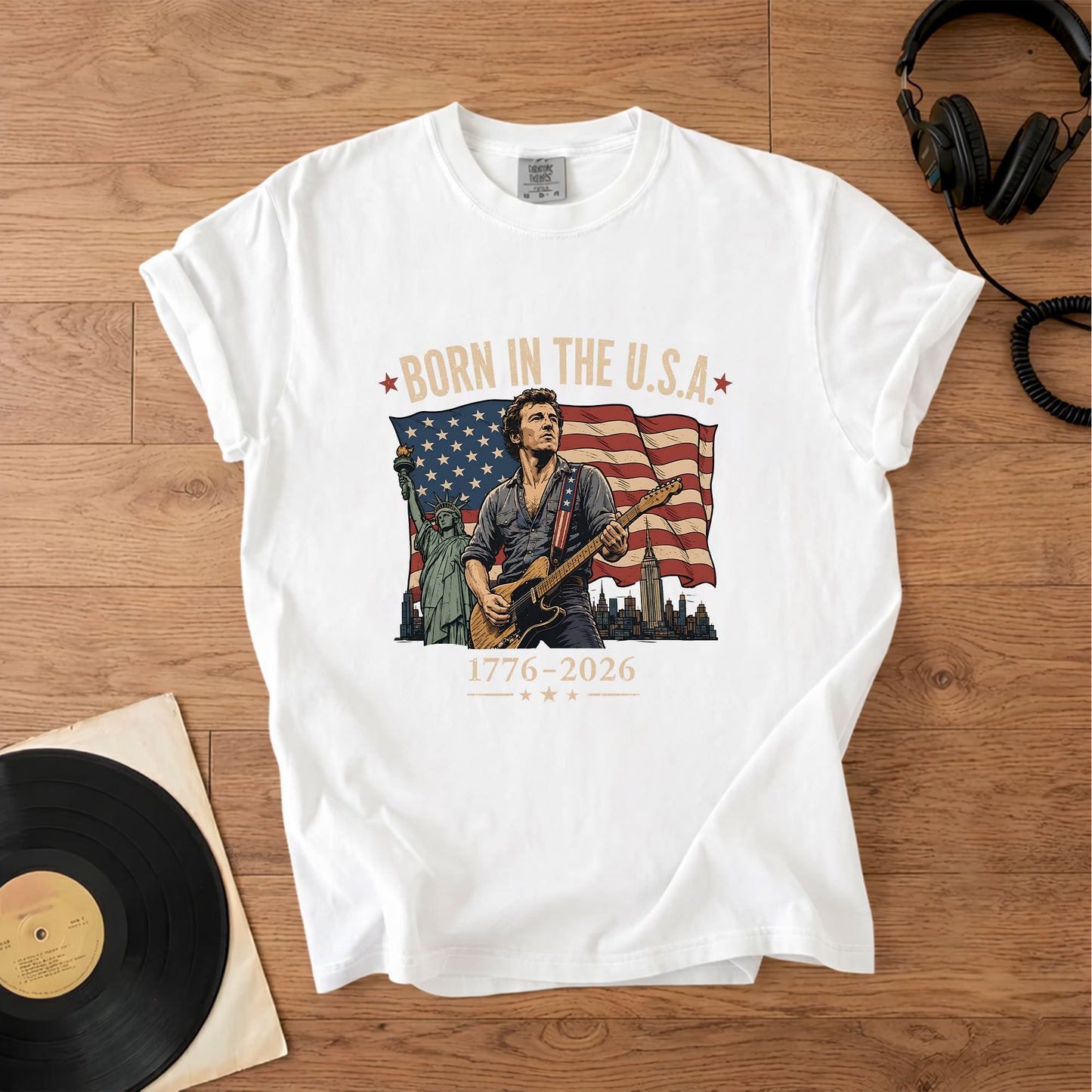 Bruce Springsteen Born In The USA 4th of July Patriotic Graphic T-Shirt – Retro Rock Music Fan Merch Tee