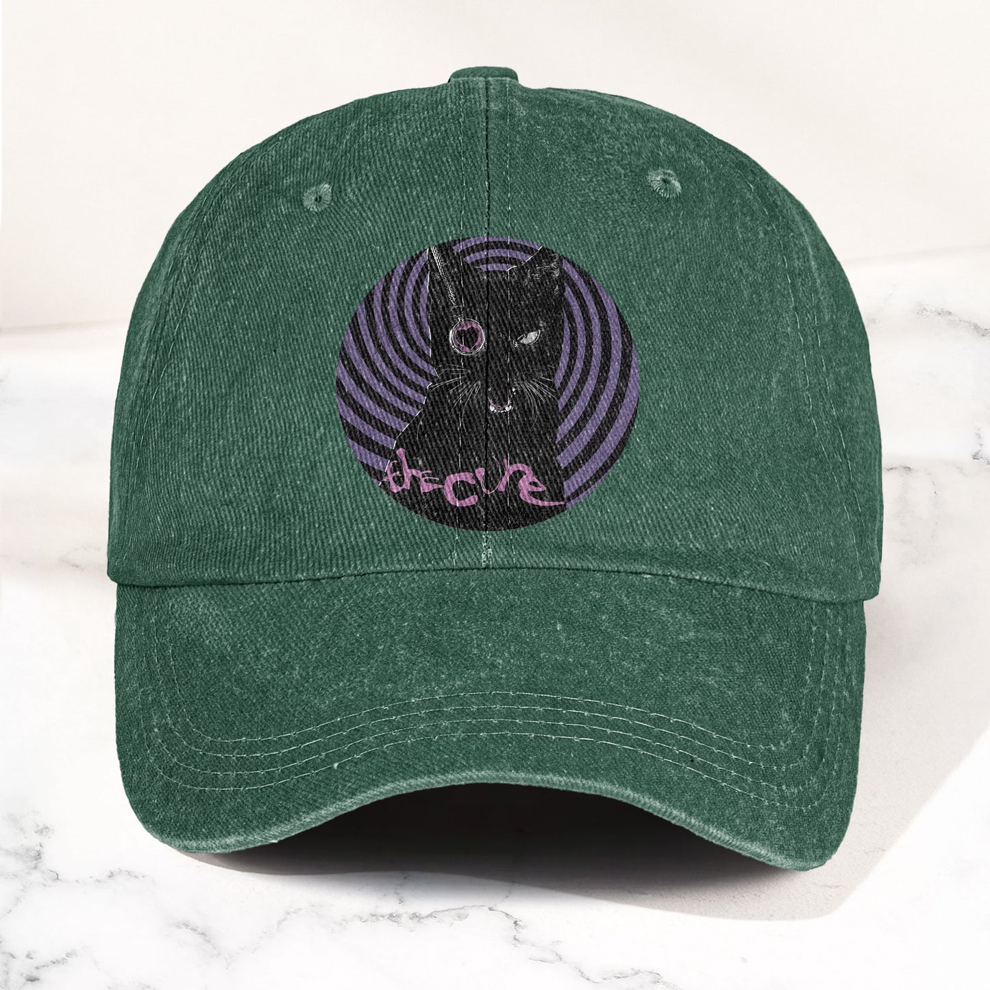 The Cure Black Cat Denim Cap – Retro The Cure Tribute Merch Dad Hat (With Box)