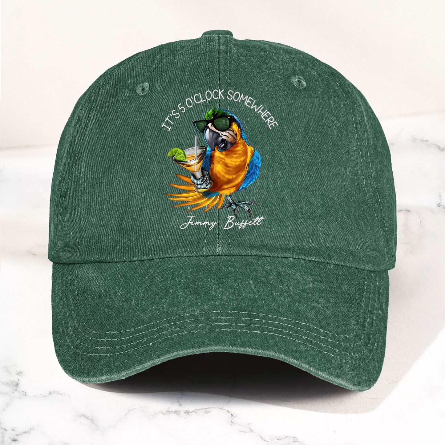 Jimmy Buffett "It's 5 O’Clock Somewhere" Denim Dad Cap – Vintage Tropical Hat