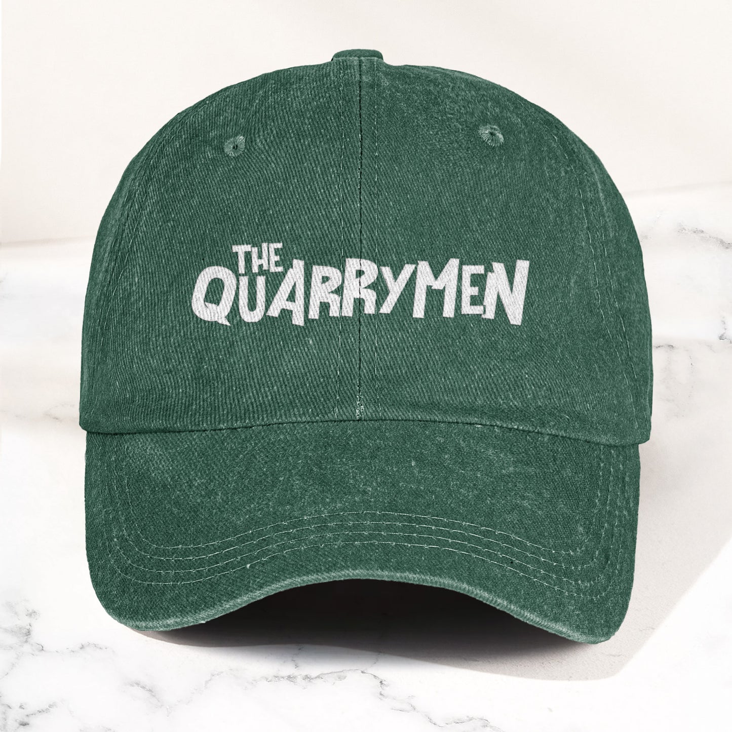 The Quarrymen Text Logo Denim Cap – Retro Rock Music Fan Cap (With Box)